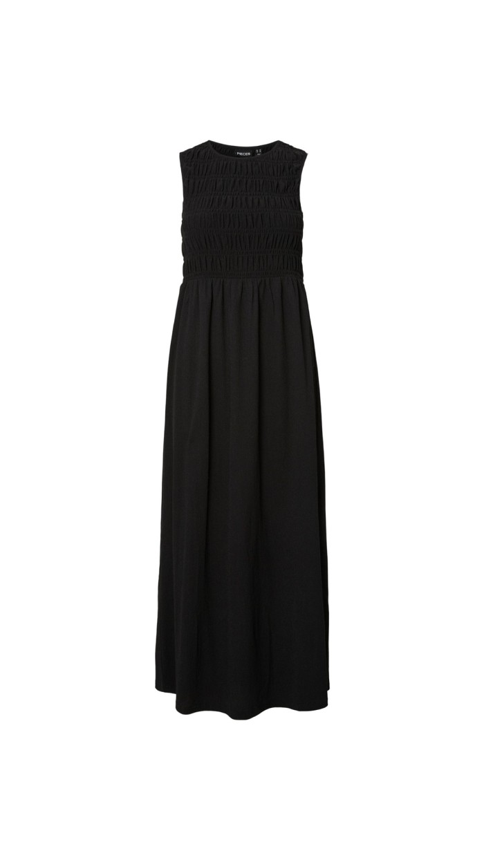 VESTIDO GOMAS PARTE SUPERIOR FALDA LISA