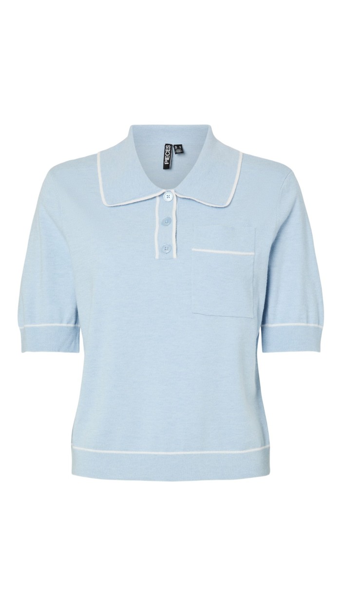 POLO AZUL CLARITO PUNTO SUAVE RIBETE EN BLANCO