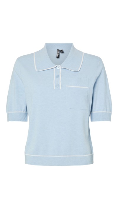POLO AZUL CLARITO PUNTO SUAVE RIBETE EN BLANCO