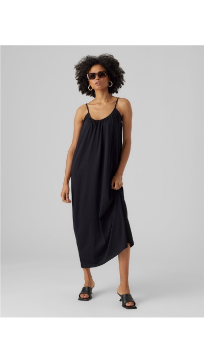 VESTIDO TIRAS NEGRO Y VERDE ALGODÓN