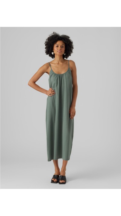 VESTIDO TIRAS NEGRO Y VERDE ALGODÓN