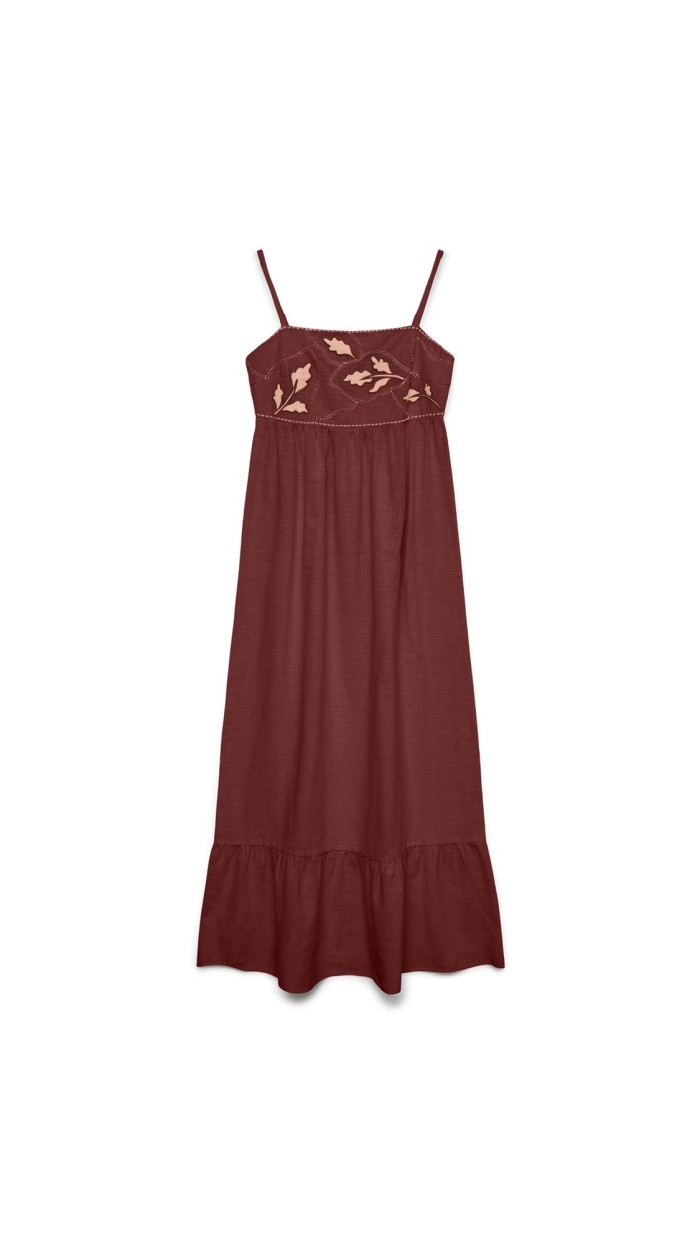 VESTIDO LARGO DETALLE BORDADO ESCOTE