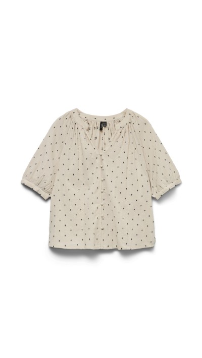 BLUSA BEIGE MANGA ABULLONADA