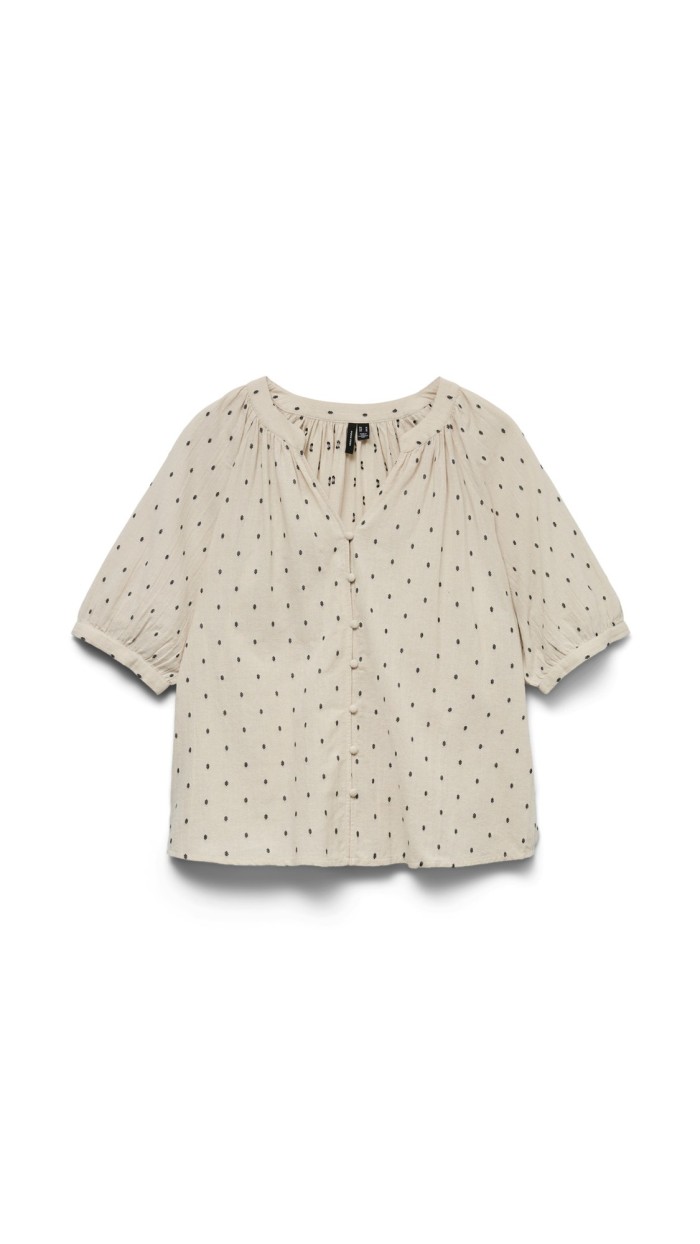BLUSA BEIGE MANGA ABULLONADA