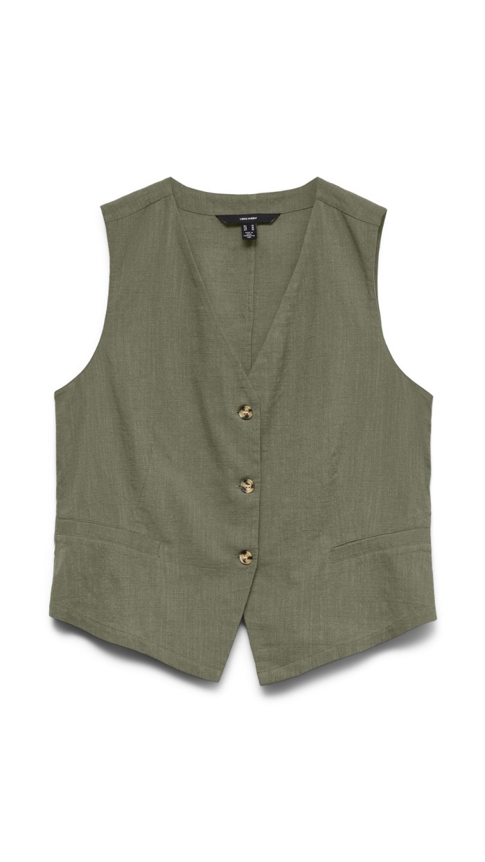 CHALECO LINO VERDE, MARRÓN Y BEIGE