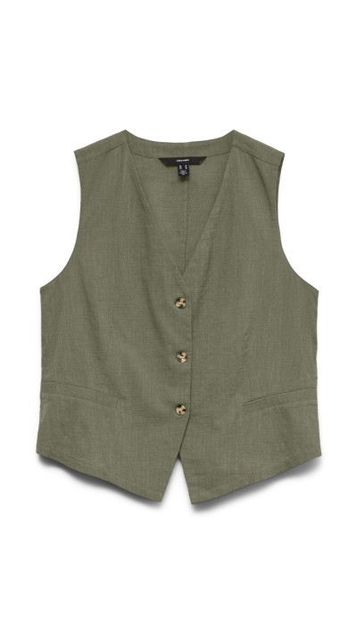 CHALECO LINO VERDE, MARRÓN Y BEIGE