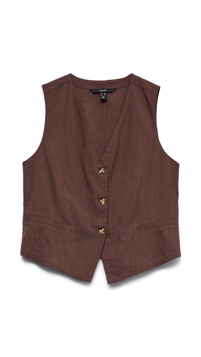 CHALECO LINO VERDE, MARRÓN Y BEIGE