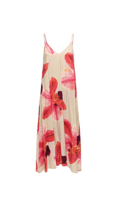 VESTIDO TIRAS ESTAMPADO FLORES ROJAS