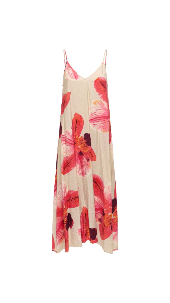 VESTIDO TIRAS ESTAMPADO FLORES ROJAS