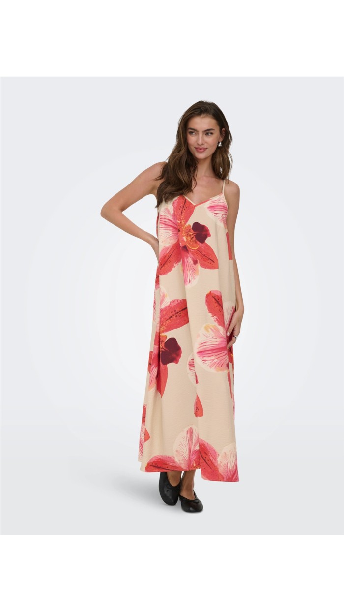 VESTIDO TIRAS ESTAMPADO FLORES ROJAS