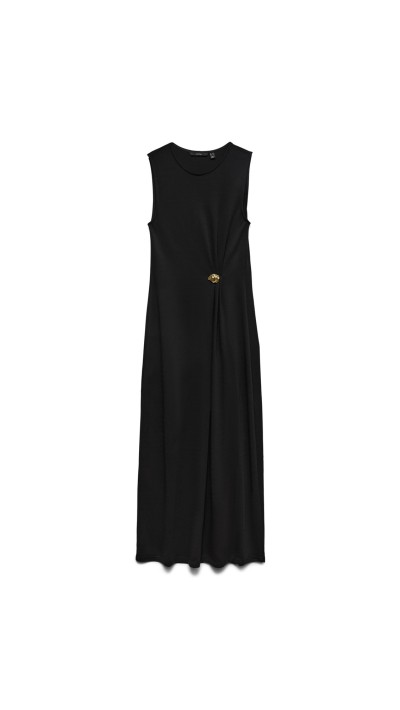 VESTIDO NEGRO DETALLE BROCHE CINTURA