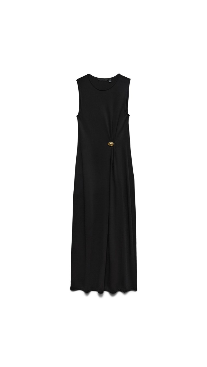 VESTIDO NEGRO DETALLE BROCHE CINTURA