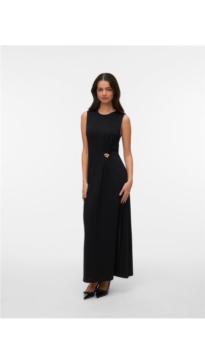 VESTIDO NEGRO DETALLE BROCHE CINTURA