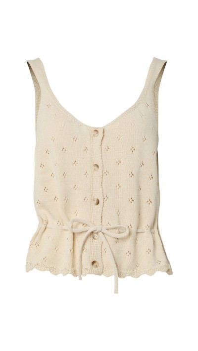 TOP DETALLE CINTO CINTURA PUNTO CALADO BEIGE