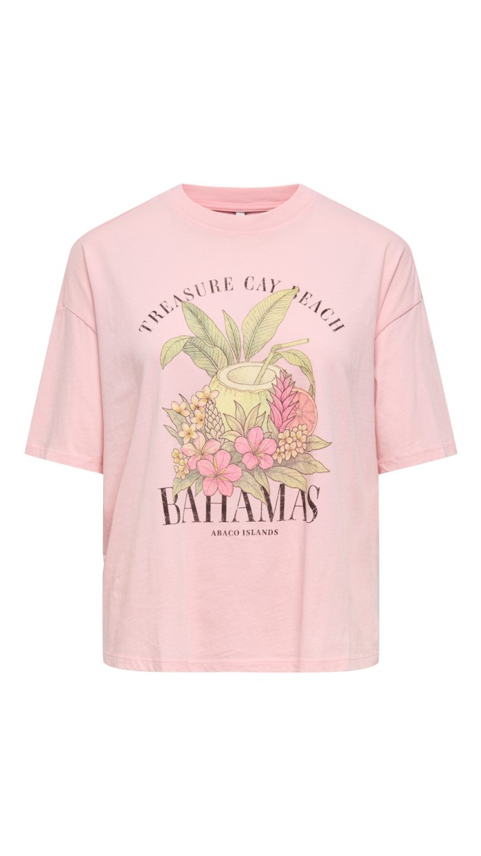 CAMISETA DIBUJO COLORES BLANCO, GRIS Y ROSA