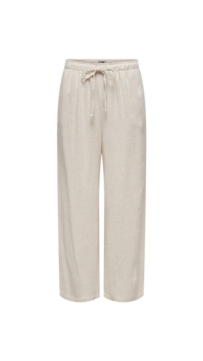 PANTALÓN BEIGE LINO DETALLE CINTO TELA
