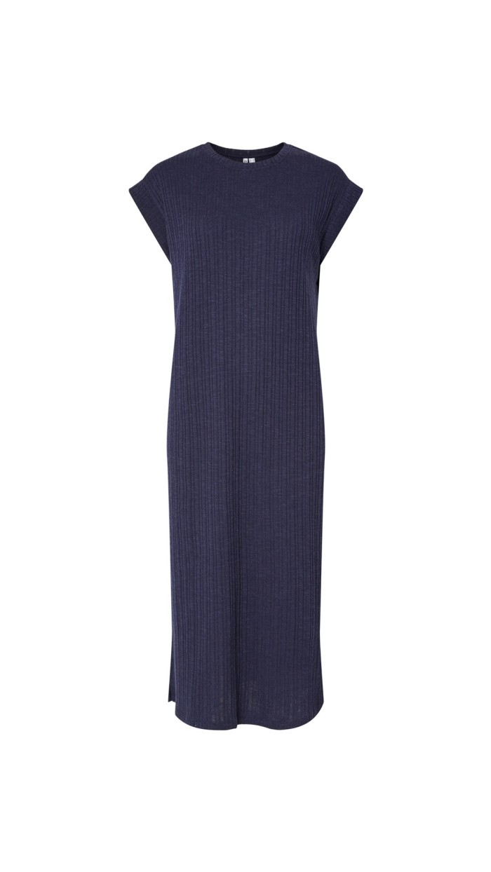 VESTIDO RECTO CANALÉ HOLGADO,MARRÓN Y AZUL MARINO