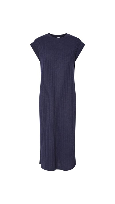 VESTIDO RECTO CANALÉ HOLGADO,MARRÓN Y AZUL MARINO