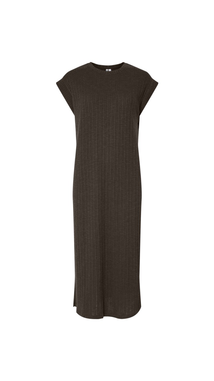 VESTIDO RECTO CANALÉ HOLGADO,MARRÓN Y AZUL MARINO