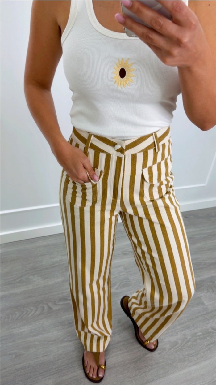 PANTALÓN DE RAYAS OCRE Y BEIGE