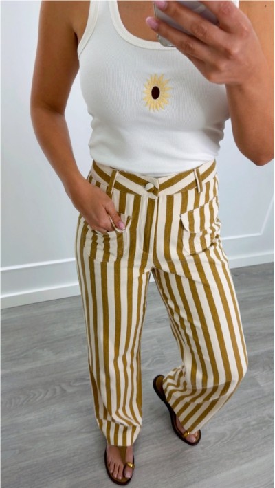 PANTALÓN DE RAYAS OCRE Y BEIGE