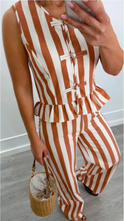 PANTALÓN RAYAS FONDO BEIGE NARANJA 2