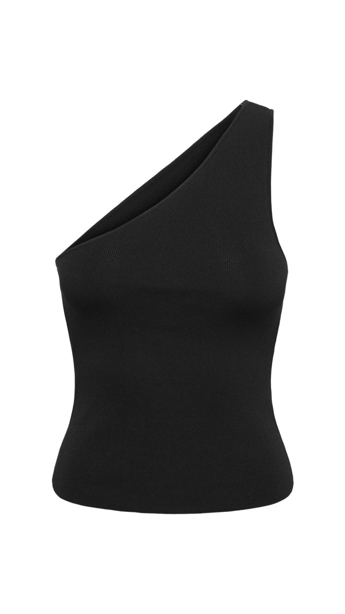 TOP ASIMETRICO DE PUNTO BEIGE Y NEGRO