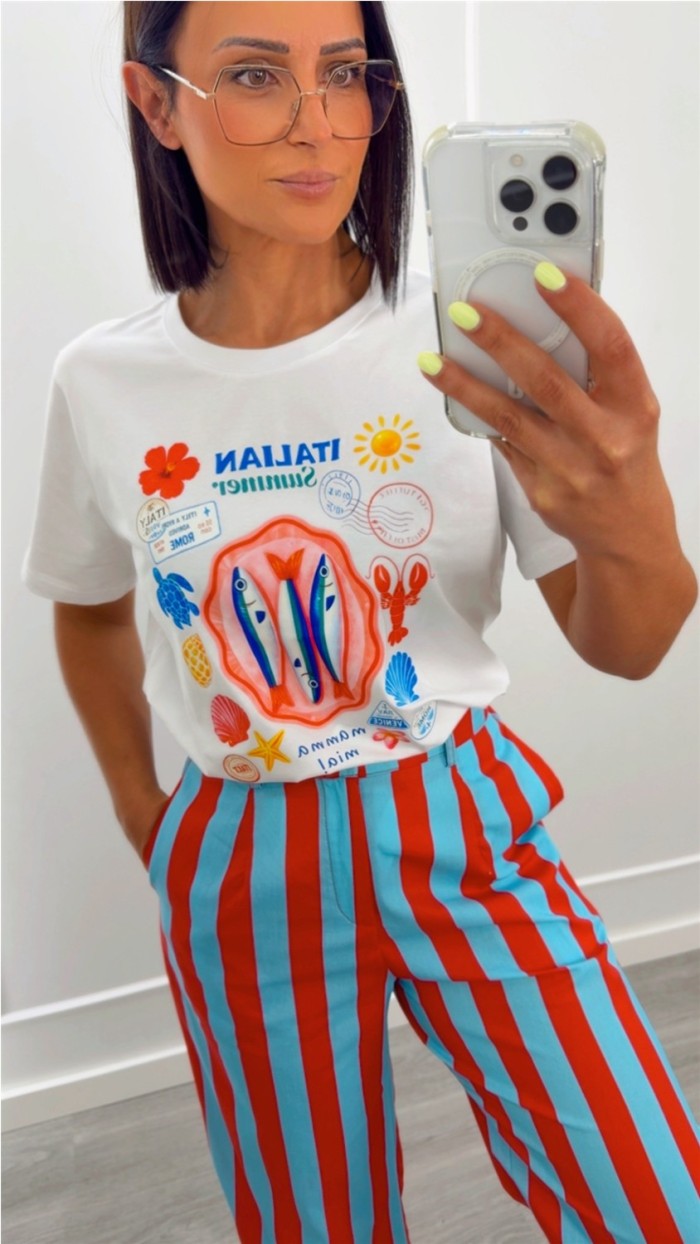 CAMISETA BLANCA SARDINAS COLORES