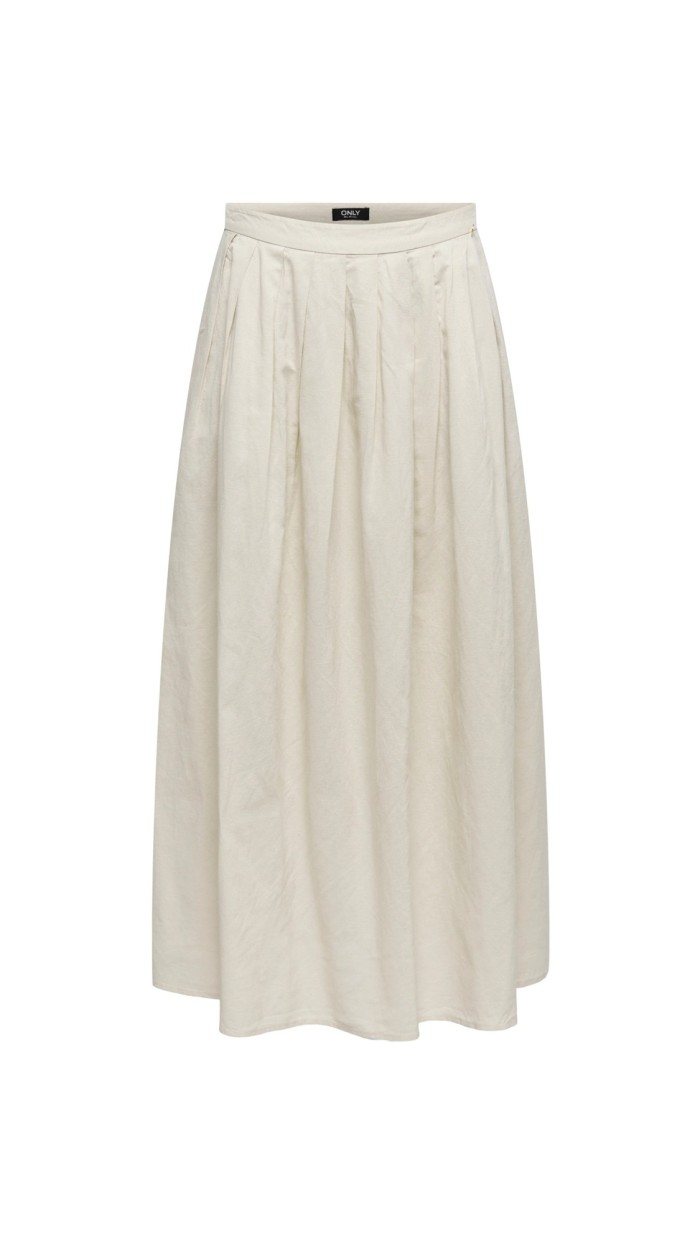 FALDA MIDI BOLSILLOS LATERALES MARRÓN Y BEIGE