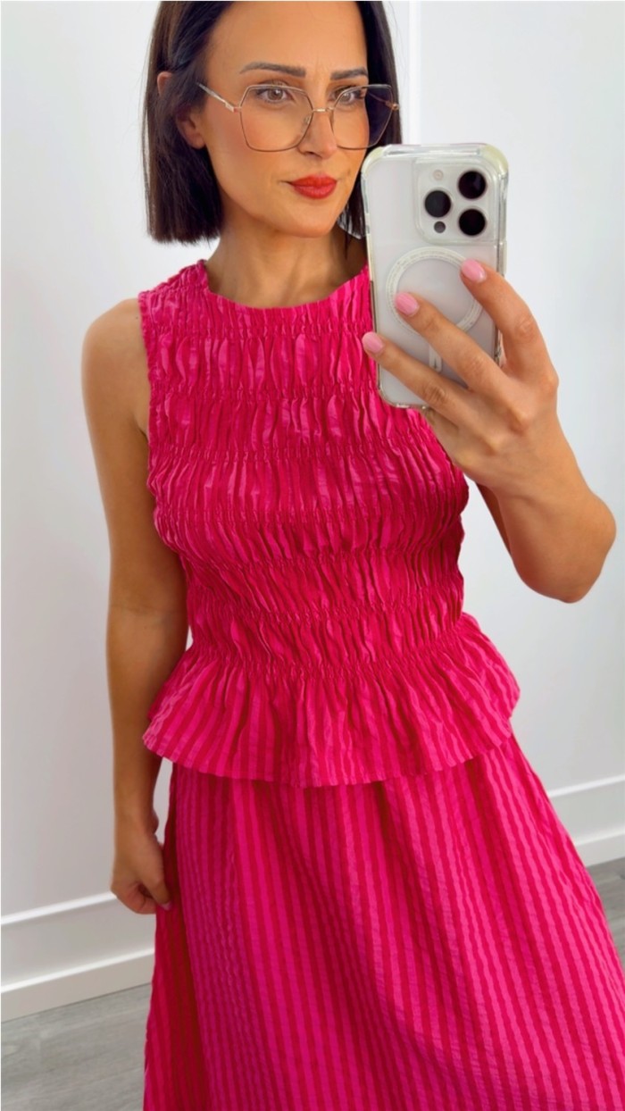 FALDA FUXIA RAYAS GOMA CINTURA