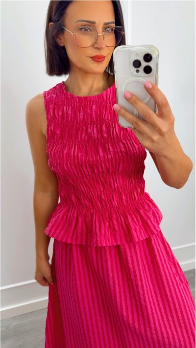 FALDA FUXIA RAYAS GOMA CINTURA