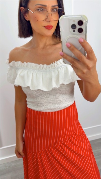 TOP BLANCO GOMAS DETALLE VOLANTE ESCOTE