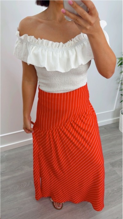 TOP BLANCO GOMAS DETALLE VOLANTE ESCOTE