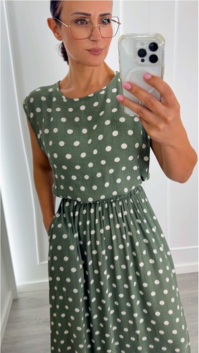 BLUSA VERDE TOPOS BLANCOS GOMA EN CINTURA