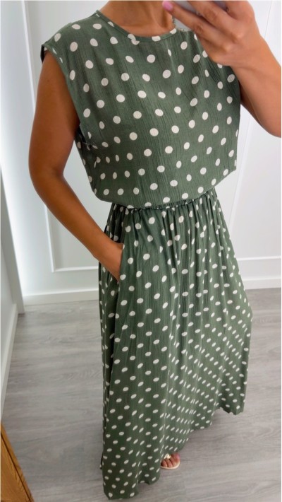 BLUSA VERDE TOPOS BLANCOS GOMA EN CINTURA 2