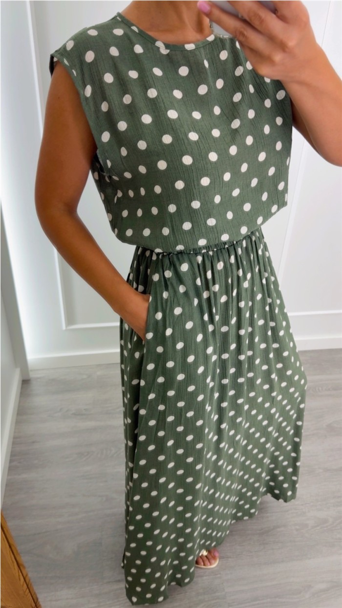 BLUSA VERDE TOPOS BLANCOS GOMA EN CINTURA