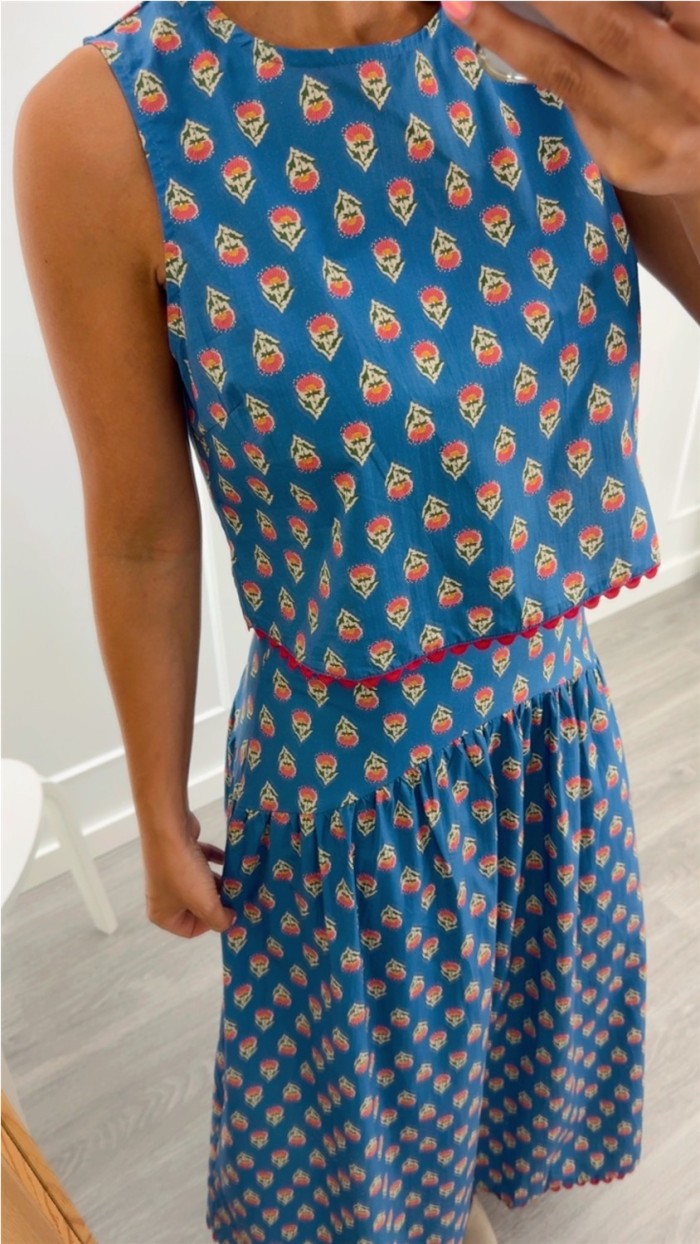 FALDA FONDO AZUL ESTAMPADO FLORES