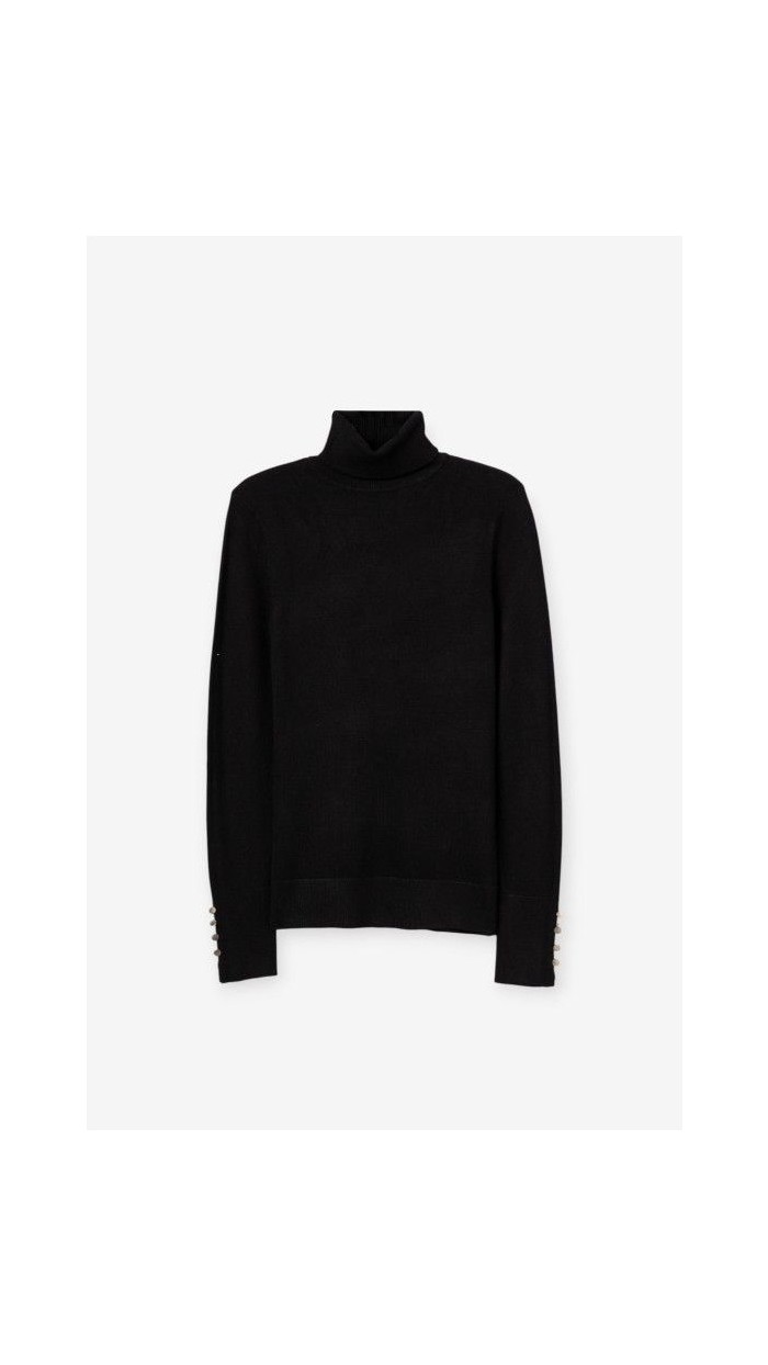Jersey de color granate ajustado, manga larga y cuello alto, corte clÃ