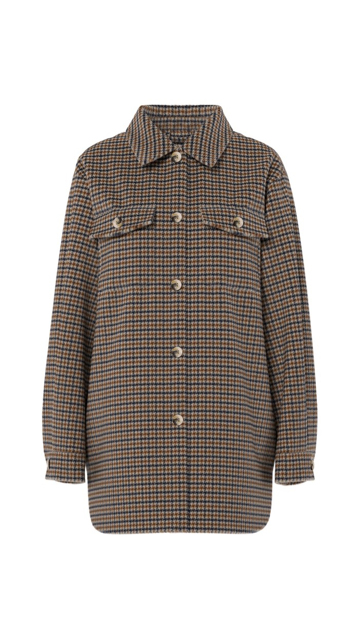 CHAQUETA SOBRE CAMISA DE CUADROS MARRÓN