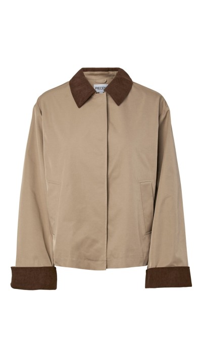 CHAQUETA TRENCH BEIGE CON CUELLO Y PUÑOS A CONTRASTE