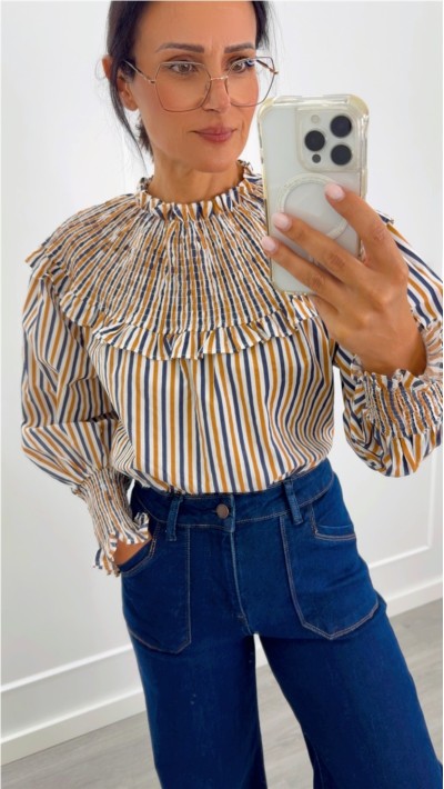 BLUSA DE RAYAS ESCOTE GOMAS