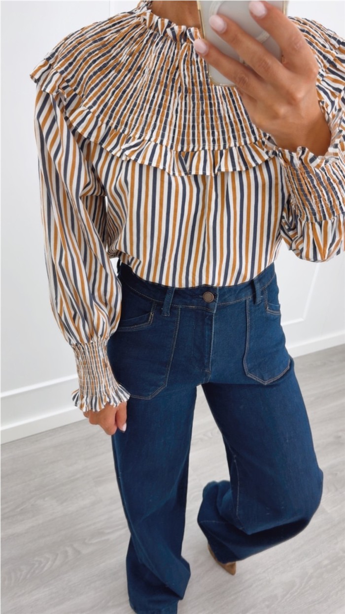 BLUSA DE RAYAS ESCOTE GOMAS