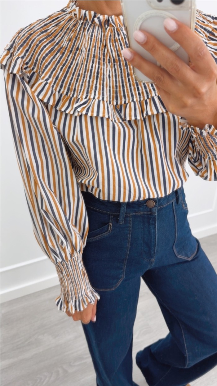 BLUSA DE RAYAS ESCOTE GOMAS