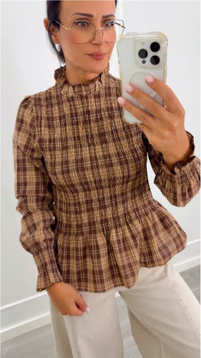 BLUSA GOMAS CUERPO CUADROS MARRONES 2