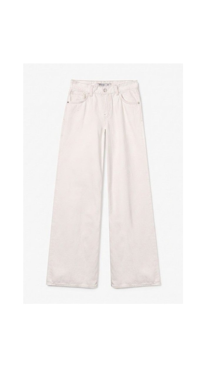Pantalón vaquero de color blanco, corte recto y amplio, cinco bolsillo