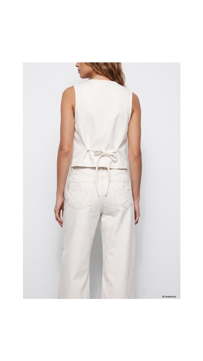 Pantalón vaquero de color blanco, corte recto y amplio, cinco bolsillo