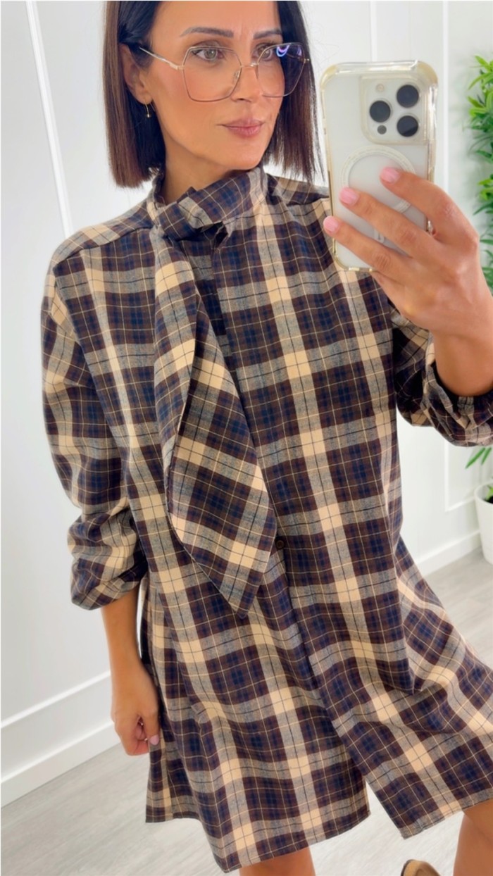 VESTIDO DE CUADROS LAZO CUELLO