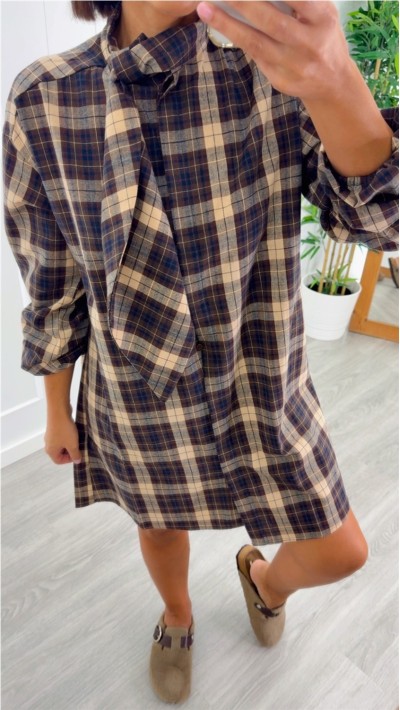 VESTIDO DE CUADROS LAZO CUELLO