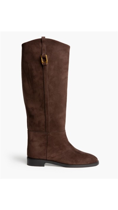 bota montar detalle dorado negro y marrón