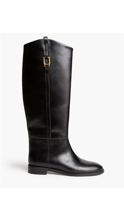 bota montar detalle dorado negro y marrón